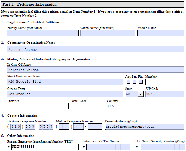 I129 NonImmigrant Visa Form ARTIST Green Card Guide